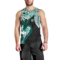 Monstera Plumeria Flowers Teal Men Tank Top Polynesian Pattern LT01 - Polynesian Pride