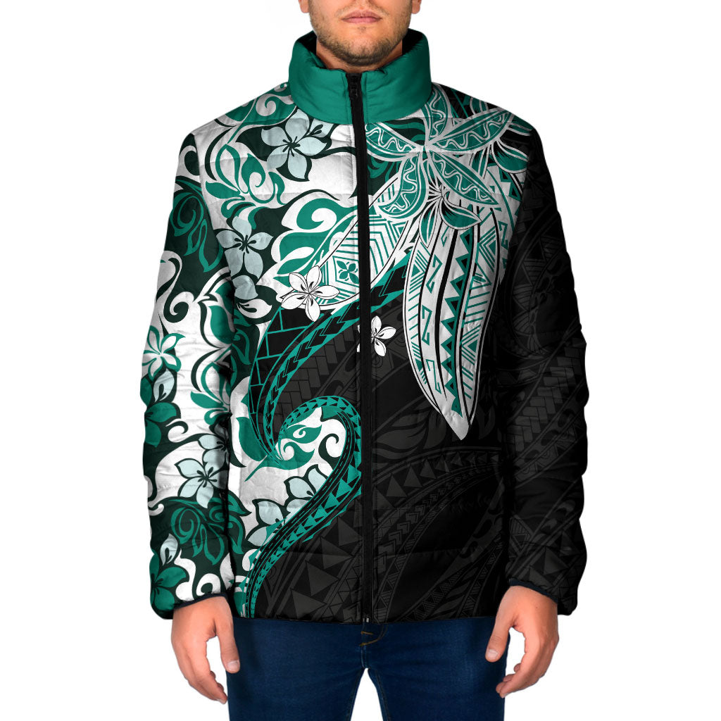 Monstera Plumeria Flowers Teal Padded Jacket Polynesian Pattern LT01 Men Teal - Polynesian Pride