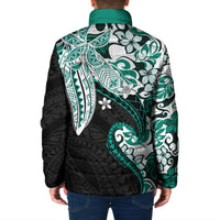 Monstera Plumeria Flowers Teal Padded Jacket Polynesian Pattern LT01 - Polynesian Pride