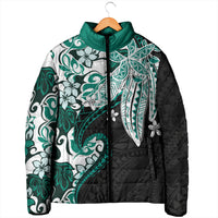 Monstera Plumeria Flowers Teal Padded Jacket Polynesian Pattern LT01 - Polynesian Pride
