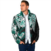 Monstera Plumeria Flowers Teal Padded Jacket Polynesian Pattern LT01 - Polynesian Pride
