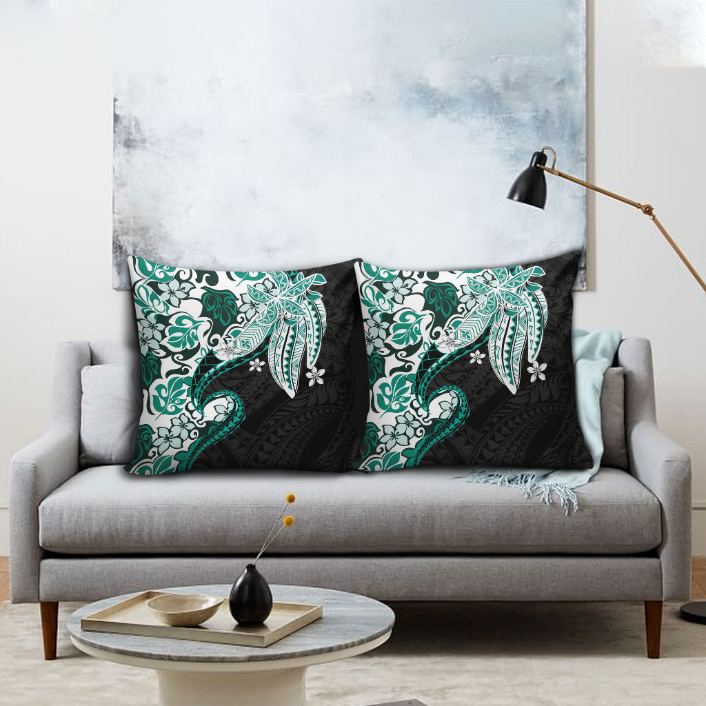 Monstera Plumeria Flowers Teal Pillow Cover Polynesian Pattern LT01 - Polynesian Pride
