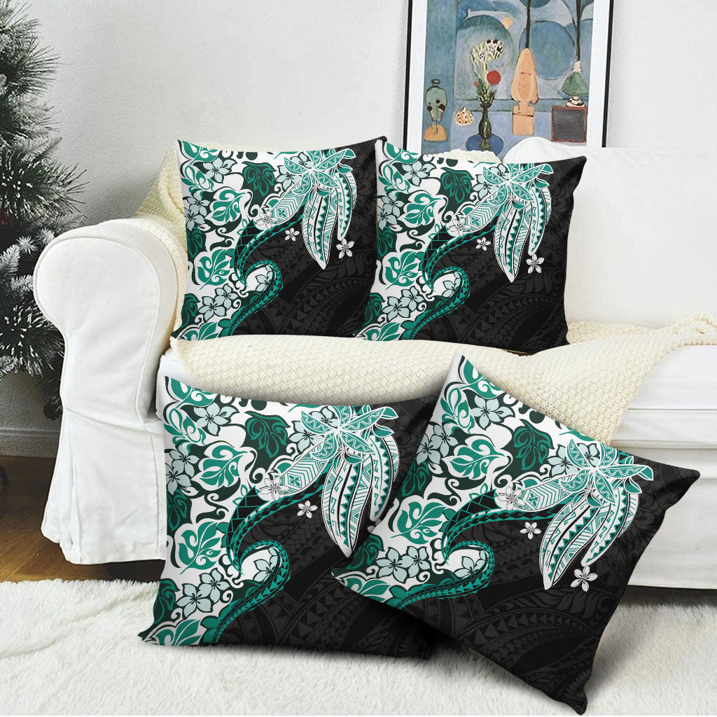 Monstera Plumeria Flowers Teal Pillow Cover Polynesian Pattern LT01 - Polynesian Pride