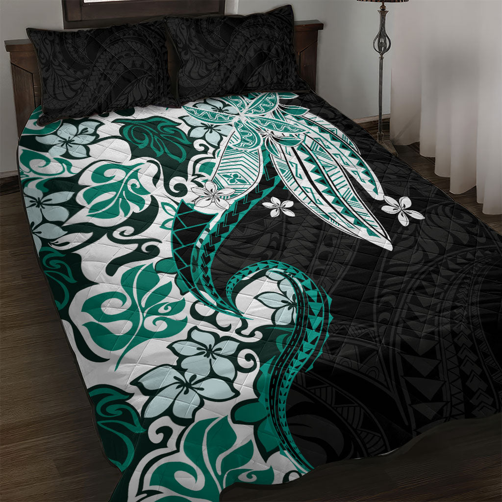Monstera Plumeria Flowers Teal Quilt Bed Set Polynesian Pattern LT01 Teal - Polynesian Pride