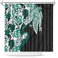 Monstera Plumeria Flowers Teal Shower Curtain Polynesian Pattern LT01 Teal - Polynesian Pride