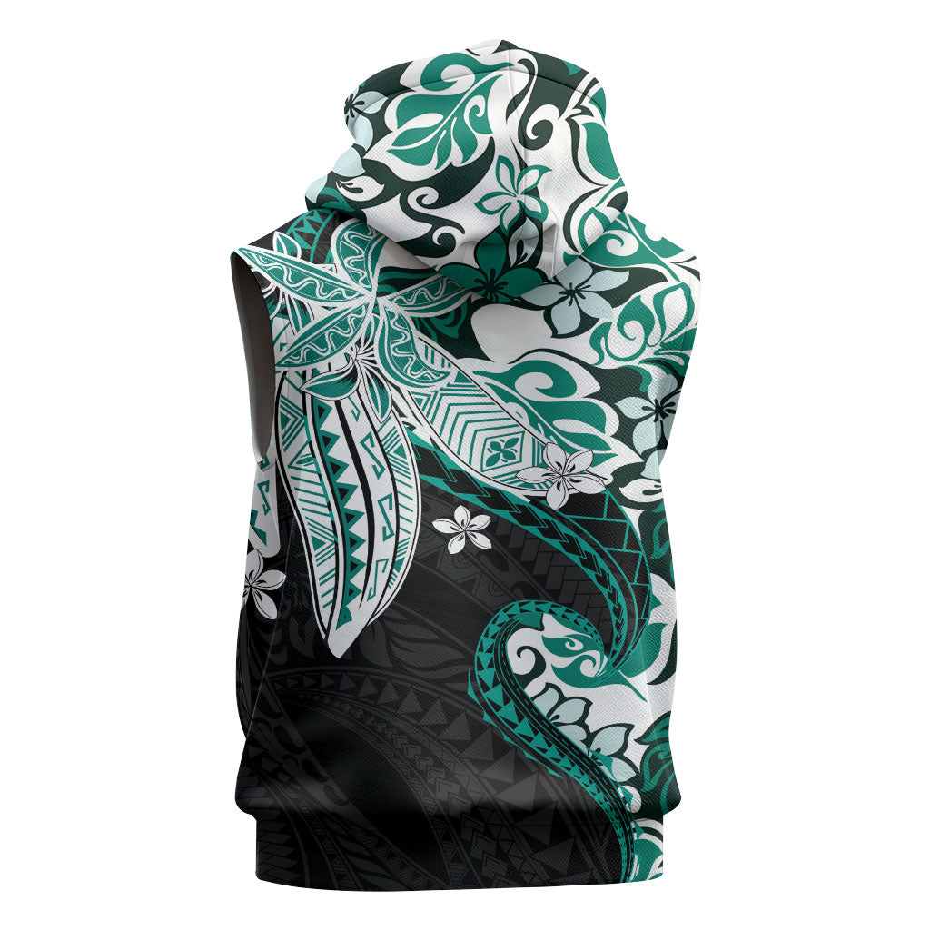 Monstera Plumeria Flowers Teal Sleeveless Zip Hoodie Polynesian Pattern LT01 - Polynesian Pride