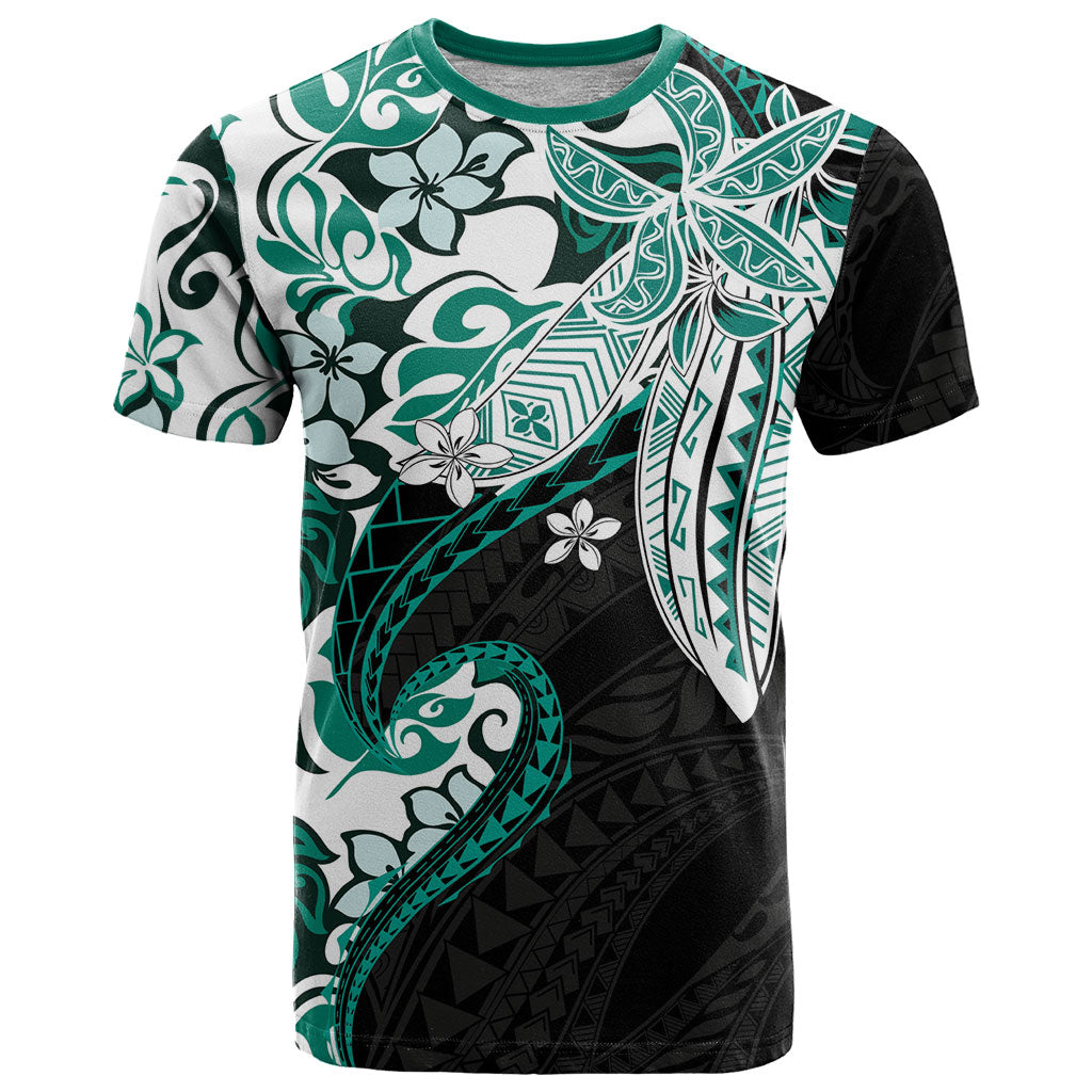 Monstera Plumeria Flowers Teal T Shirt Polynesian Pattern LT01 Teal - Polynesian Pride