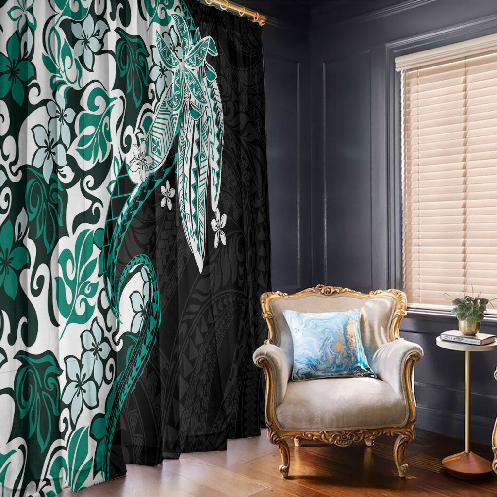 Monstera Plumeria Flowers Teal Window Curtain Polynesian Pattern LT01 - Polynesian Pride