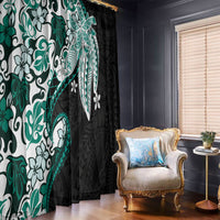 Monstera Plumeria Flowers Teal Window Curtain Polynesian Pattern LT01 - Polynesian Pride