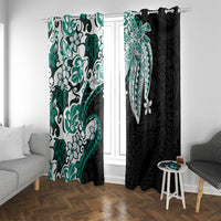 Monstera Plumeria Flowers Teal Window Curtain Polynesian Pattern LT01 With Grommets Teal - Polynesian Pride