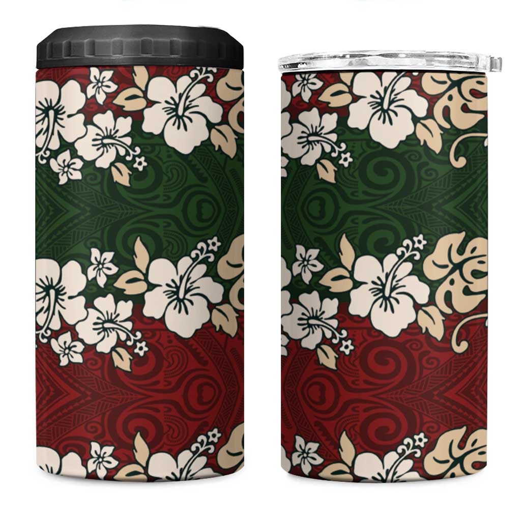 Hawaiian Hibiscus Christmas Color 4 in 1 Can Cooler Tumbler Unique LT01 One Size: 16 oz Red - Polynesian Pride