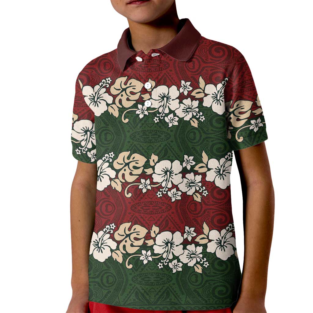 Hawaiian Hibiscus Christmas Color Kid Polo Shirt Unique LT01 Kid Red - Polynesian Pride