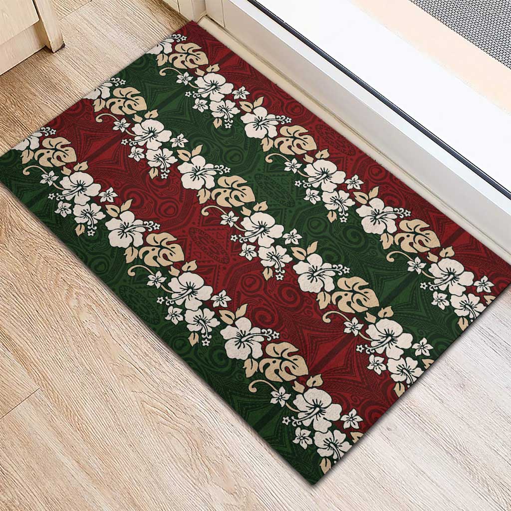 Hawaiian Hibiscus Christmas Color Rubber Doormat Unique LT01 - Polynesian Pride