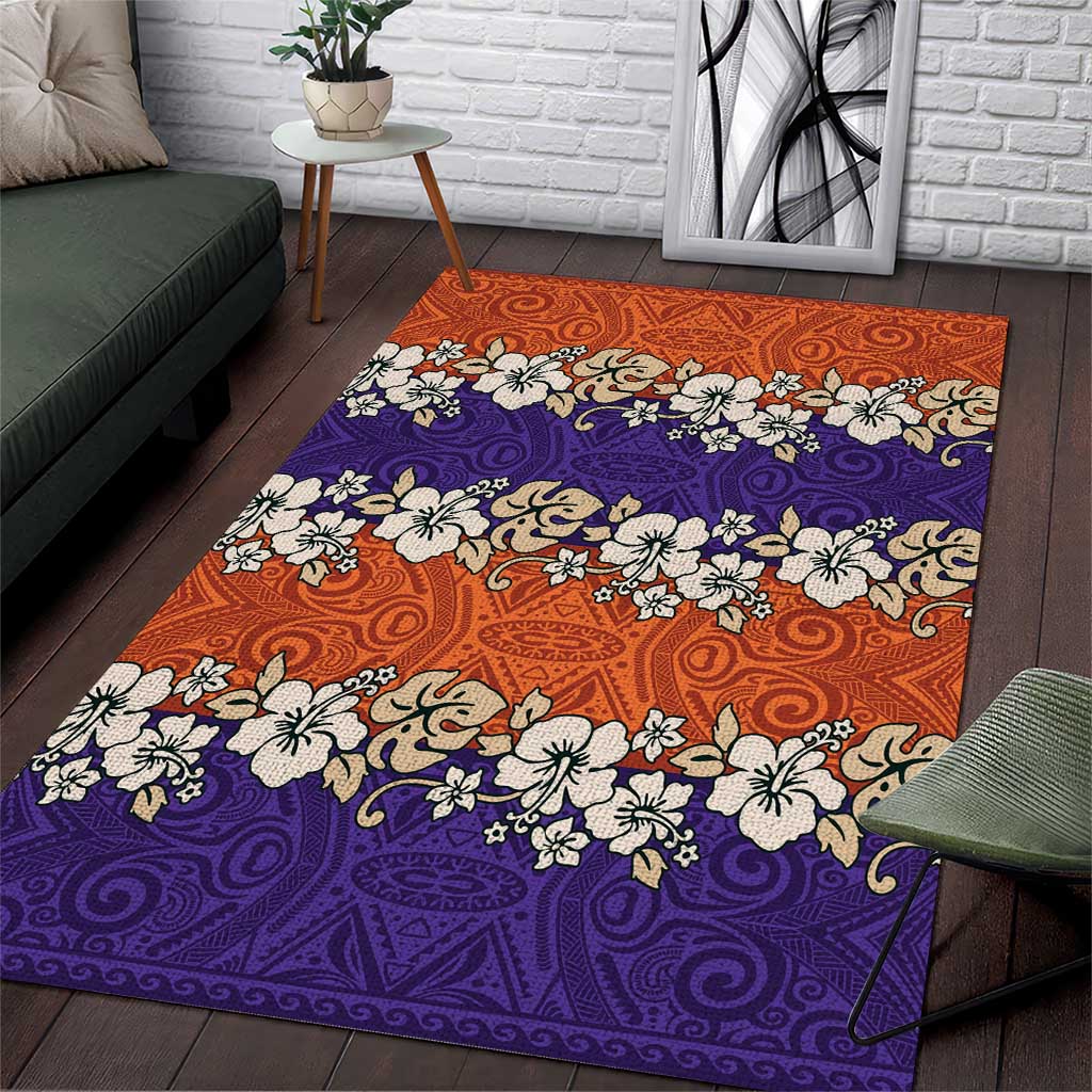 Hawaiian Hibiscus Area Rug Orange and Purple Unique