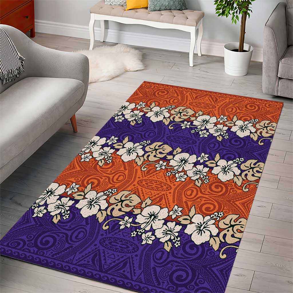Hawaiian Hibiscus Area Rug Orange and Purple Unique LT01 - Polynesian Pride