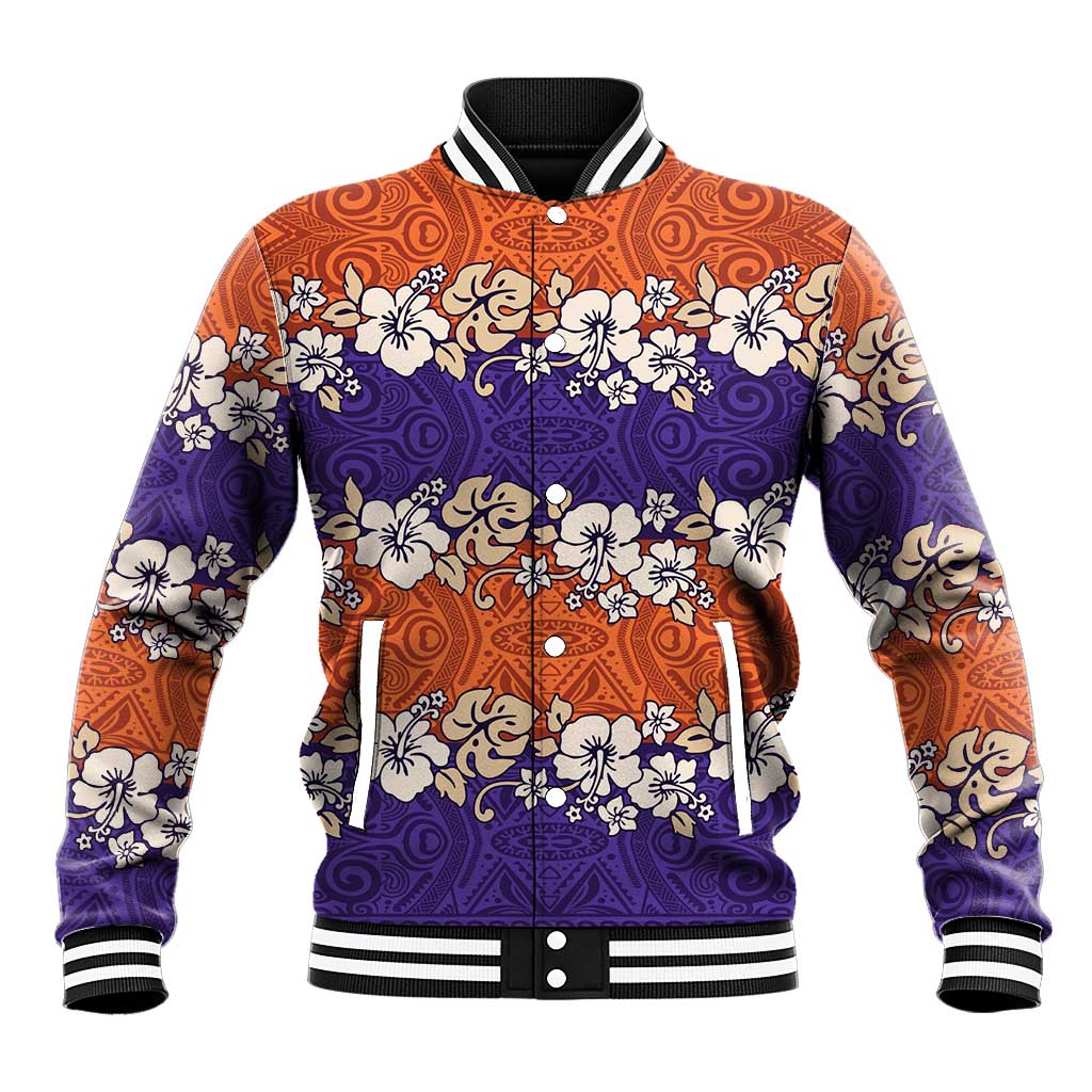 Hawaiian Hibiscus Baseball Jacket Orange and Purple Unique LT01 Unisex Orange - Polynesian Pride
