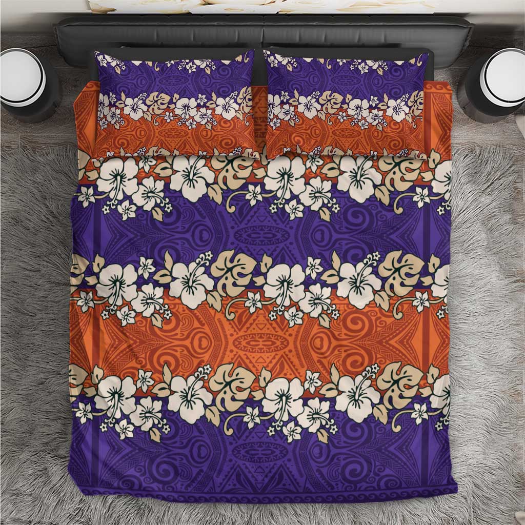 Hawaiian Hibiscus Bedding Set Orange and Purple Unique