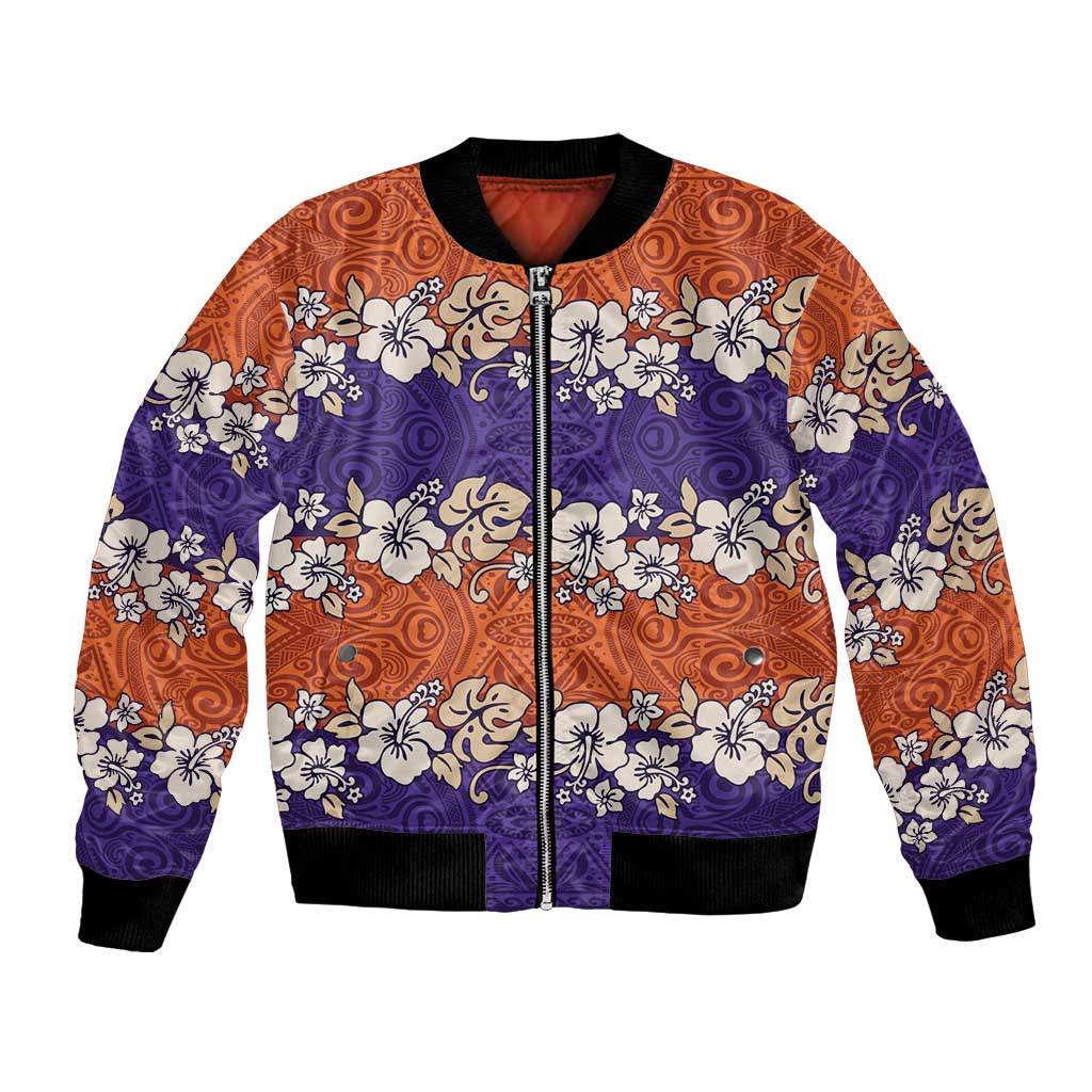 Hawaiian Hibiscus Bomber Jacket Orange and Purple Unique LT01 Unisex Orange - Polynesian Pride