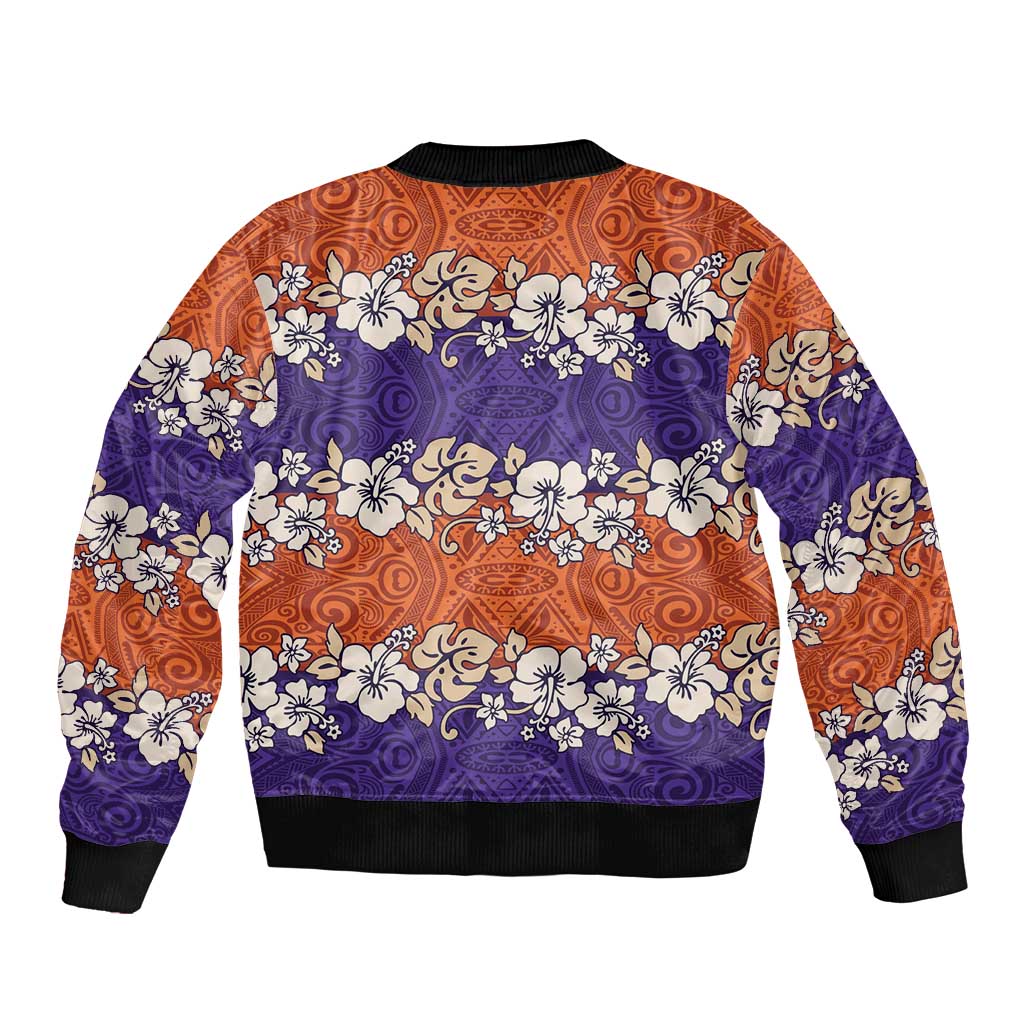 Hawaiian Hibiscus Bomber Jacket Orange and Purple Unique LT01 - Polynesian Pride