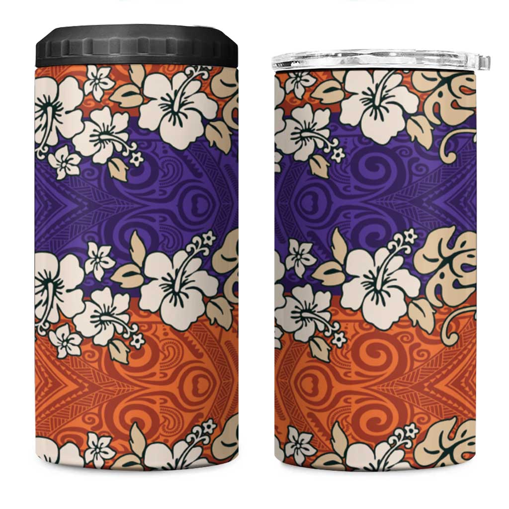 Hawaiian Hibiscus 4 in 1 Can Cooler Tumbler Orange and Purple Unique LT01 One Size: 16 oz Orange - Polynesian Pride