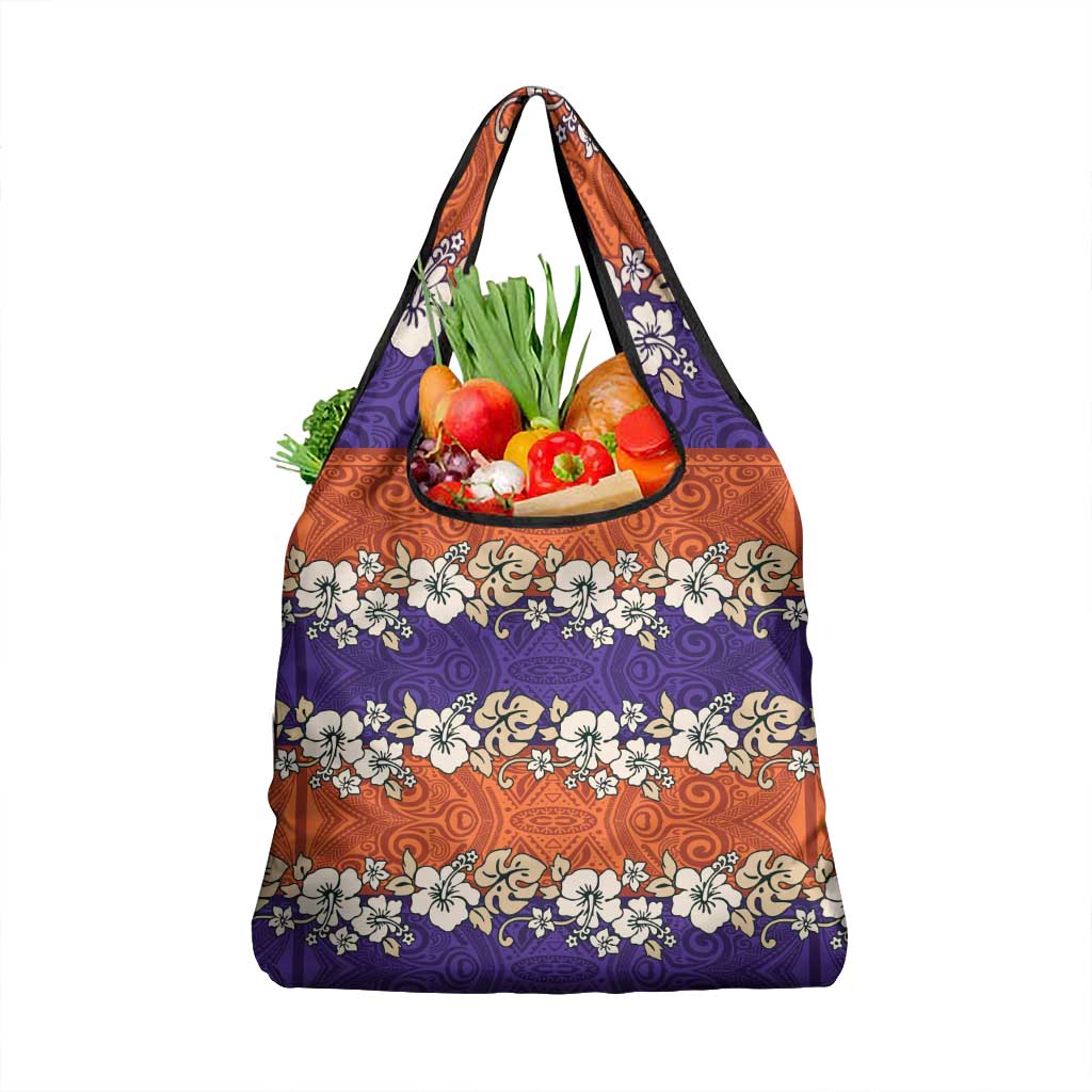 Hawaiian Hibiscus Grocery Bag Orange and Purple Unique LT01 1-pack One Size Orange - Polynesian Pride
