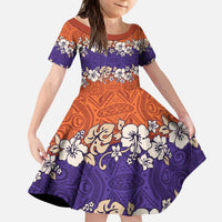 Hawaiian Hibiscus Kid Short Sleeve Dress Orange and Purple Unique LT01 KID Orange - Polynesian Pride