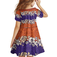Hawaiian Hibiscus Kid Short Sleeve Dress Orange and Purple Unique LT01 - Polynesian Pride