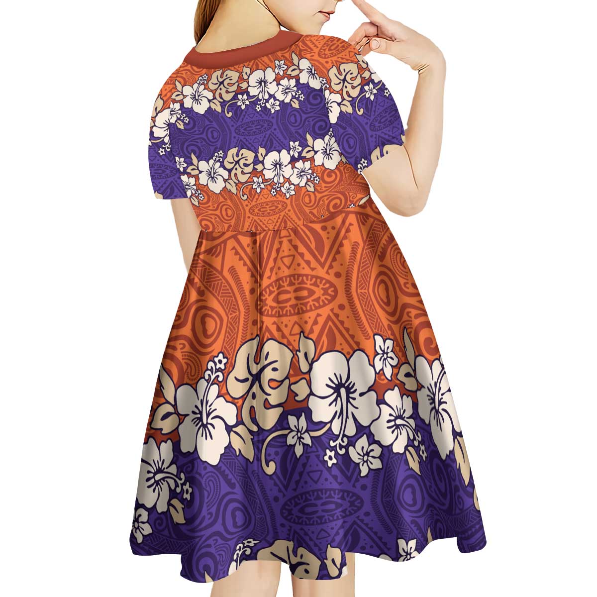 Hawaiian Hibiscus Kid Short Sleeve Dress Orange and Purple Unique LT01 - Polynesian Pride