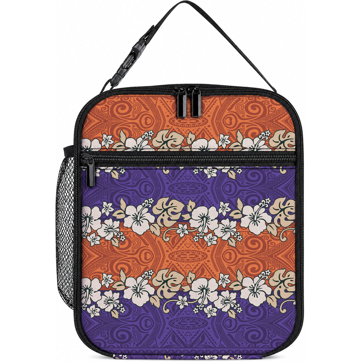 Hawaiian Hibiscus Lunch Bag Orange and Purple Unique LT01 10.2 × 8.3 × 4.3 inch Orange - Polynesian Pride