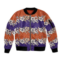 Hawaiian Hibiscus Sleeve Zip Bomber Jacket Orange and Purple Unique LT01 Unisex Orange - Polynesian Pride