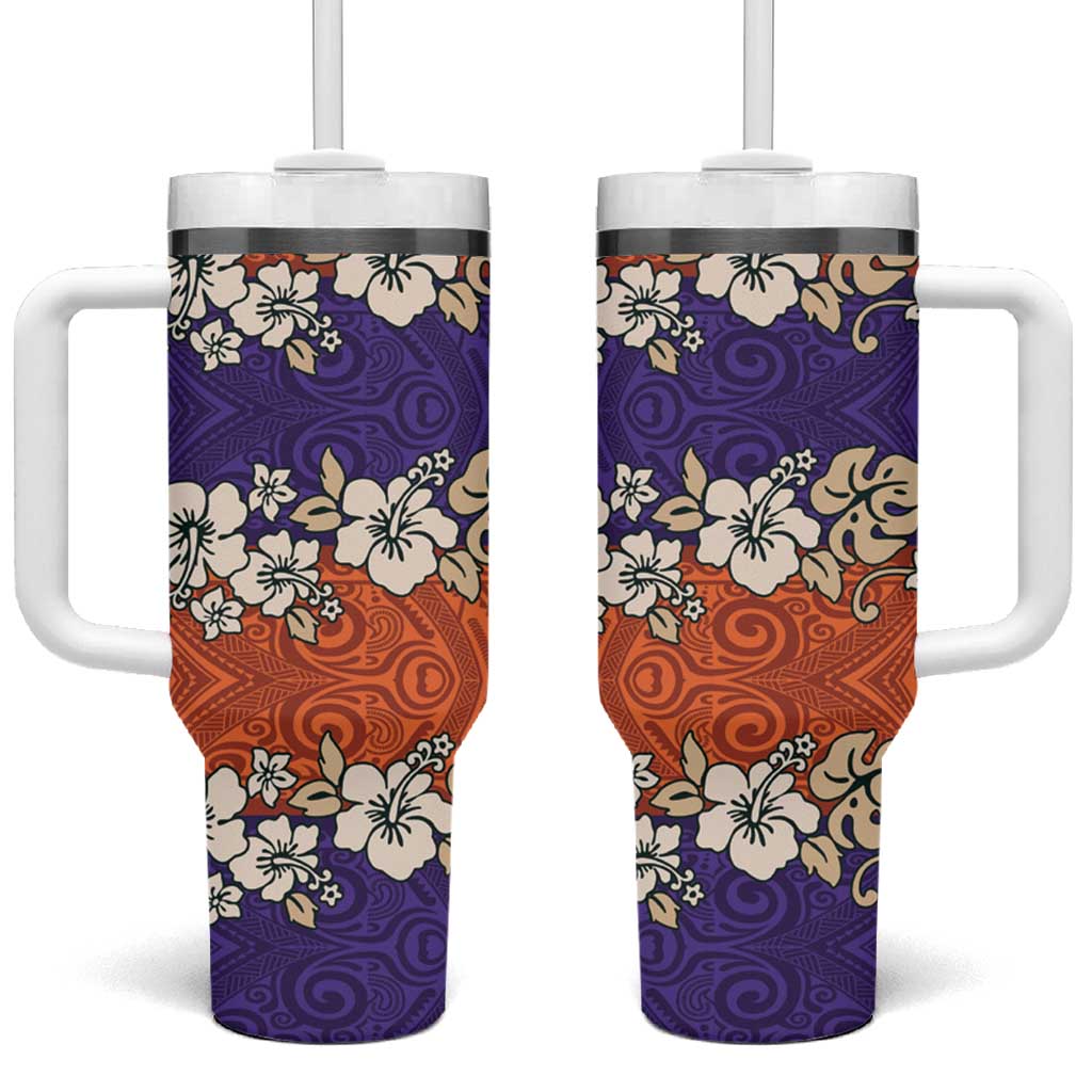 Hawaiian Hibiscus Tumbler With Handle Orange and Purple Unique LT01 One Size: 40 oz Orange - Polynesian Pride