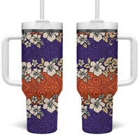 Hawaiian Hibiscus Tumbler With Handle Orange and Purple Unique LT01 One Size: 40 oz Orange - Polynesian Pride