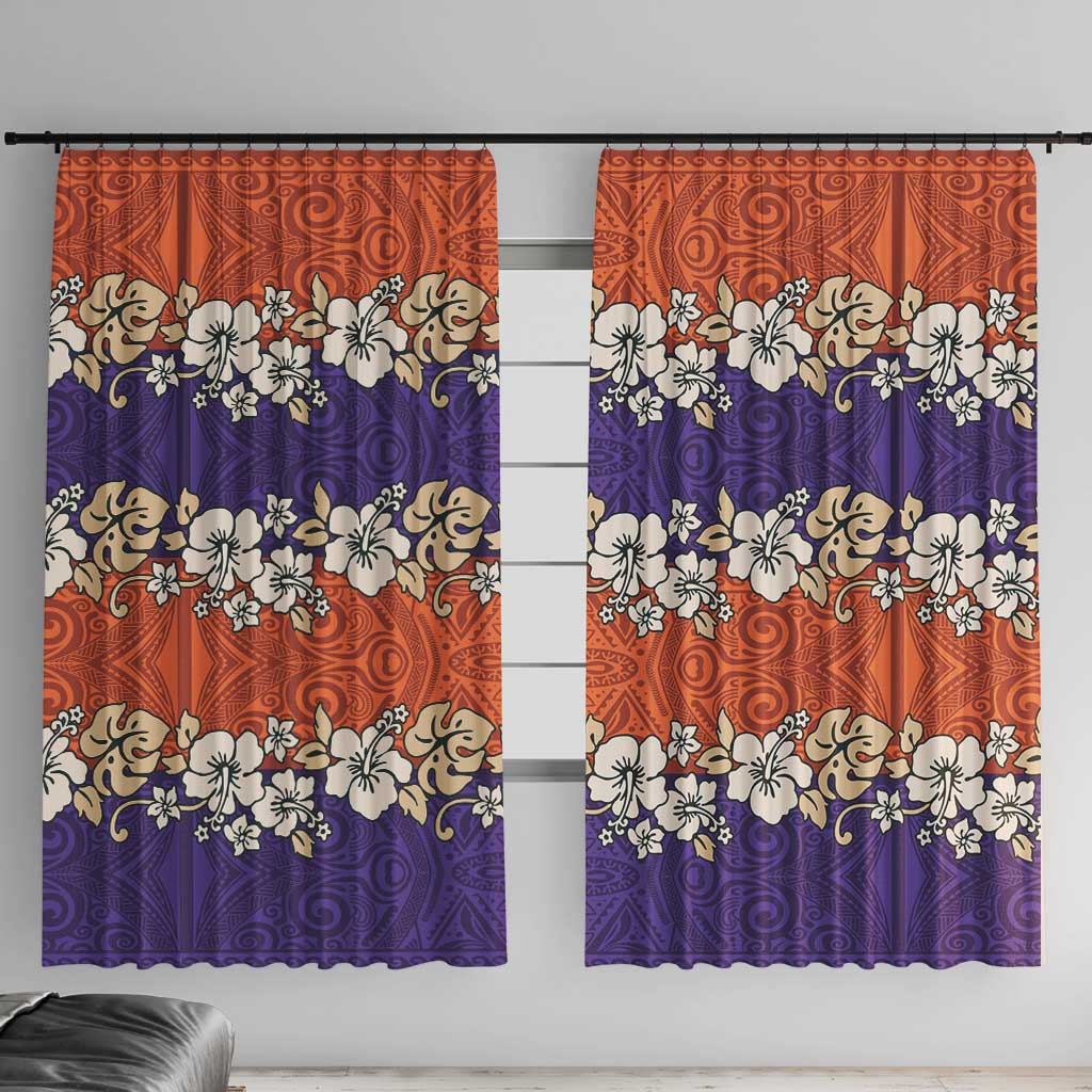 Hawaiian Hibiscus Window Curtain Orange and Purple Unique LT01 With Hooks Orange - Polynesian Pride