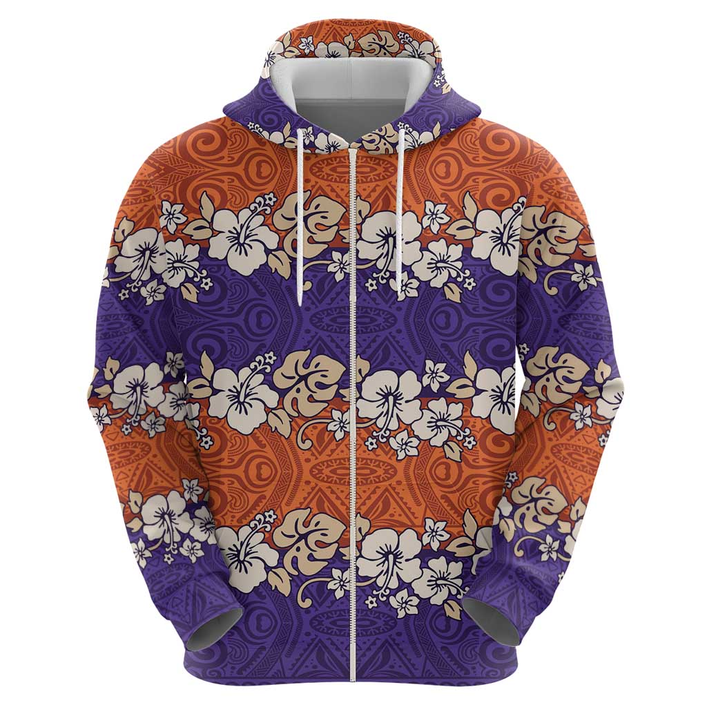 Hawaiian Hibiscus Zip Hoodie Orange and Purple Unique LT01 - Polynesian Pride