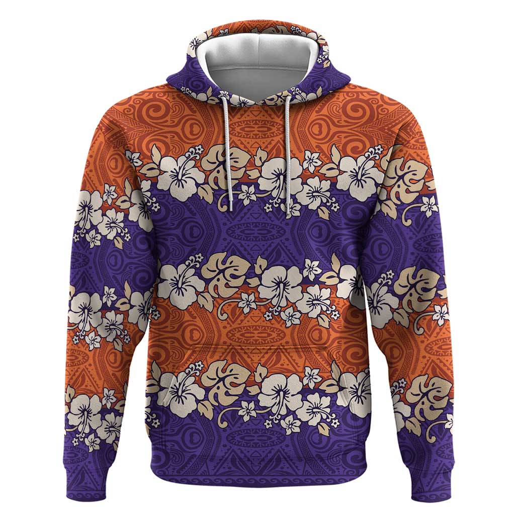 Hawaiian Hibiscus Zip Hoodie Orange and Purple Unique LT01 Pullover Hoodie Orange - Polynesian Pride