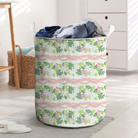 Monstera Tiare Plumeria Lei Pattern Laundry Basket Green Version