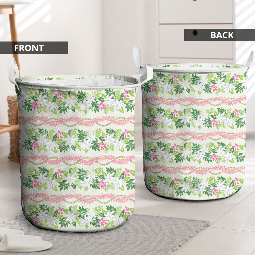 Monstera Tiare Plumeria Lei Pattern Laundry Basket Green Version