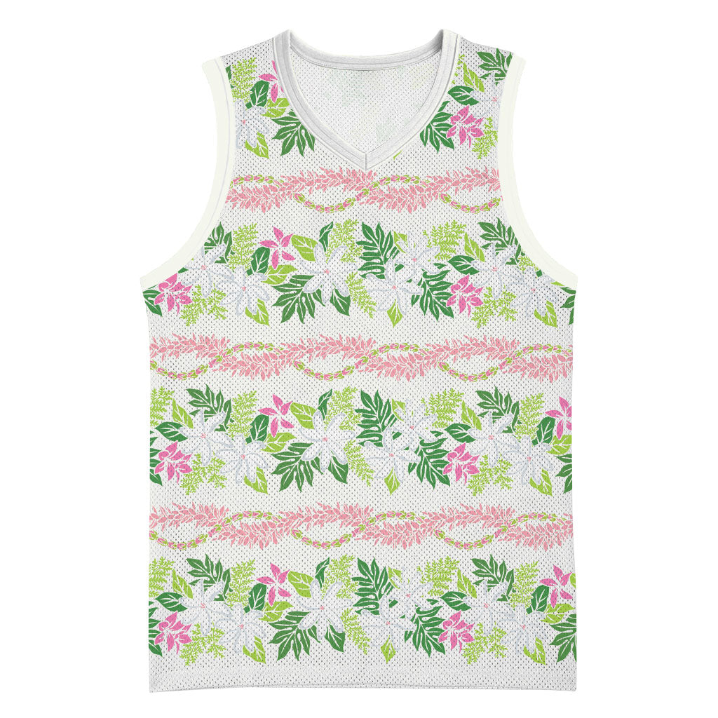 Monstera Tiare Plumeria Lei Pattern Basketball Jersey Green Version LT01 Unisex Green - Polynesian Pride