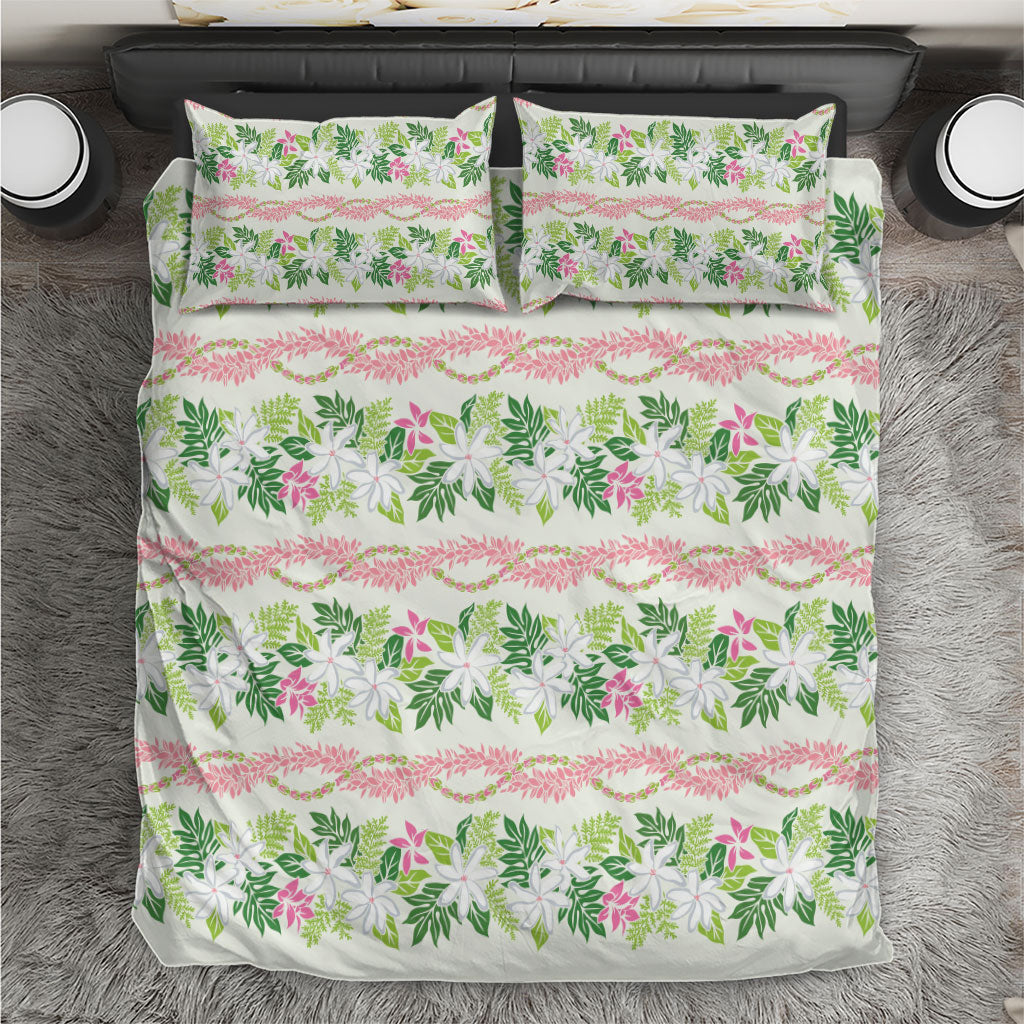 Monstera Tiare Plumeria Lei Pattern Bedding Set Green Version LT01 Green - Polynesian Pride
