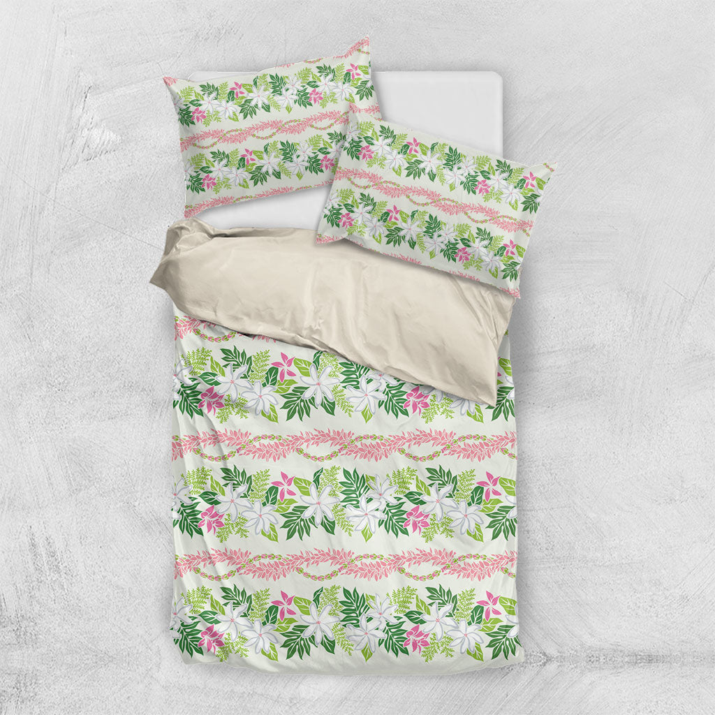 Monstera Tiare Plumeria Lei Pattern Bedding Set Green Version LT01 US Twin 172cm x 218cm Green - Polynesian Pride