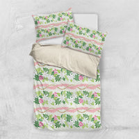 Monstera Tiare Plumeria Lei Pattern Bedding Set Green Version LT01 US Twin 172cm x 218cm Green - Polynesian Pride