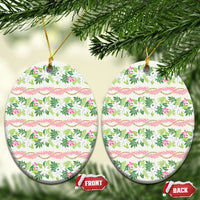 Monstera Tiare Plumeria Lei Pattern Ceramic Ornament Green Version LT01 Oval Green - Polynesian Pride