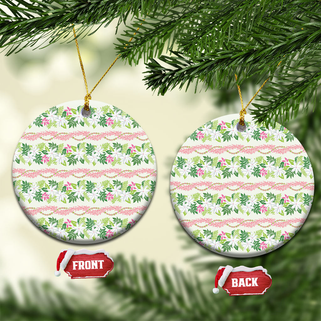 Monstera Tiare Plumeria Lei Pattern Ceramic Ornament Green Version LT01 Circle Green - Polynesian Pride