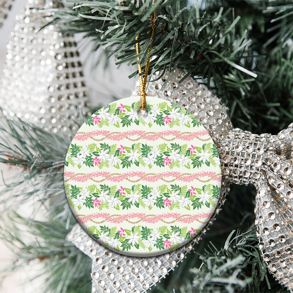 Monstera Tiare Plumeria Lei Pattern Ceramic Ornament Green Version LT01 - Polynesian Pride