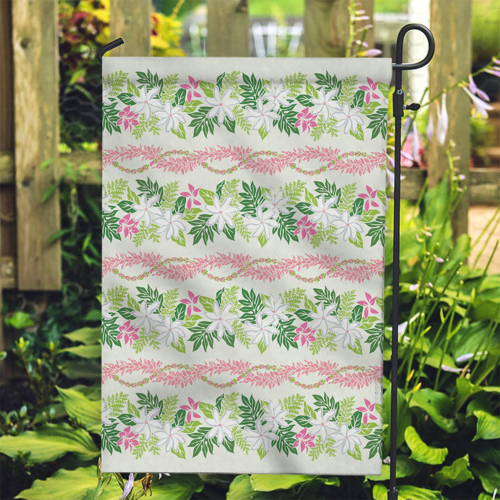 Monstera Tiare Plumeria Lei Pattern Garden Flag Green Version LT01 Garden Flag Green - Polynesian Pride