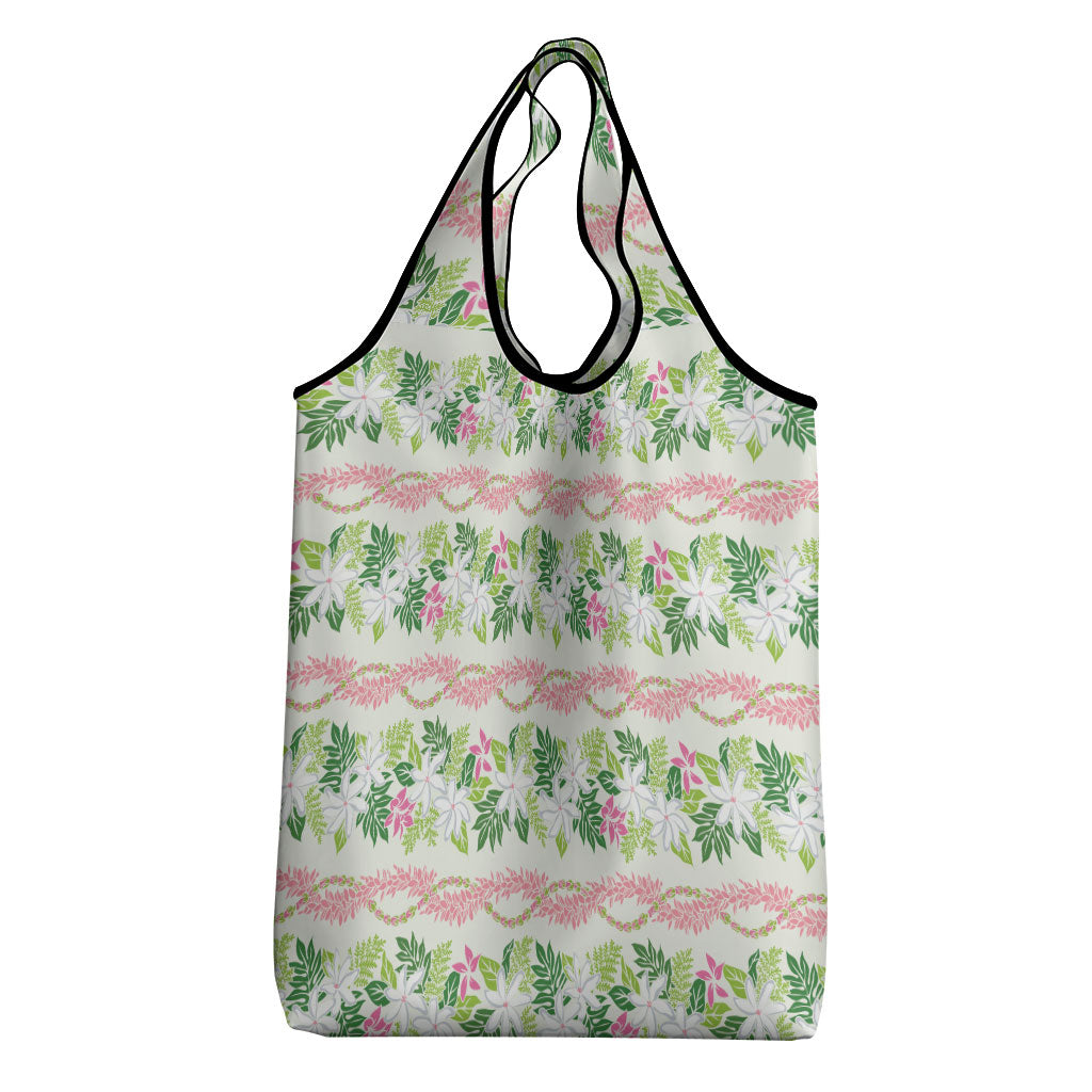 Monstera Tiare Plumeria Lei Pattern Grocery Bag Green Version LT01 - Polynesian Pride
