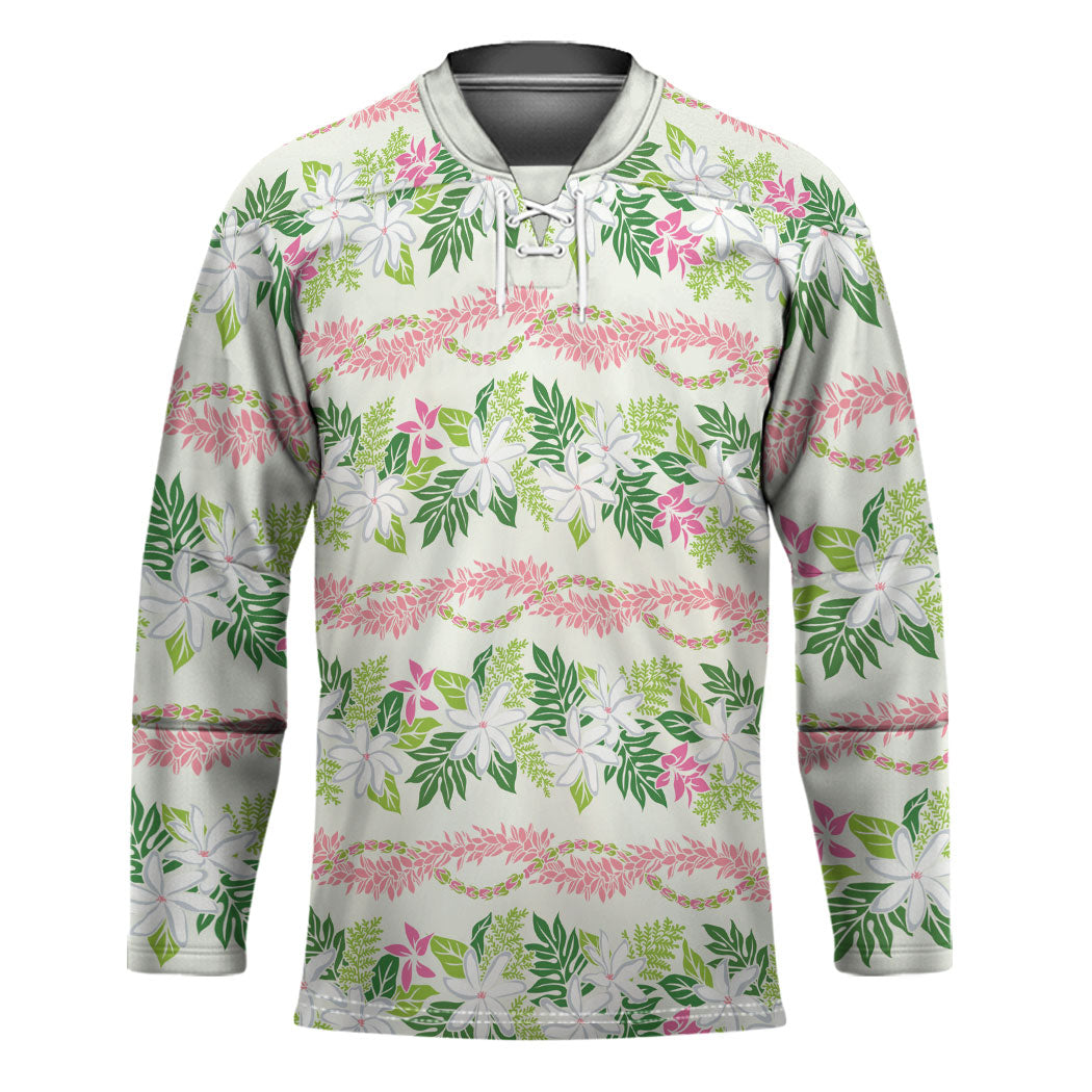 Monstera Tiare Plumeria Lei Pattern Hockey Jersey Green Version LT01 Unisex Green - Polynesian Pride