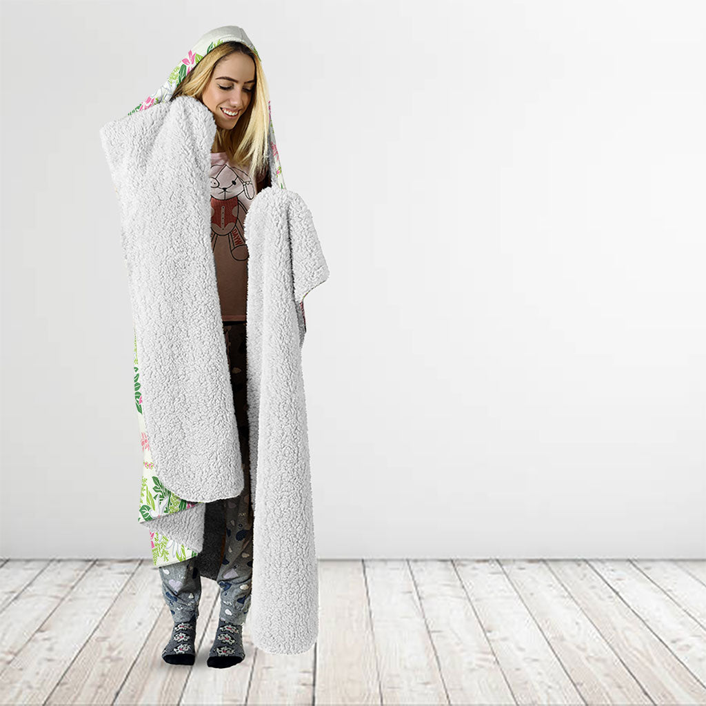 Monstera Tiare Plumeria Lei Pattern Hooded Blanket Green Version LT01 - Polynesian Pride