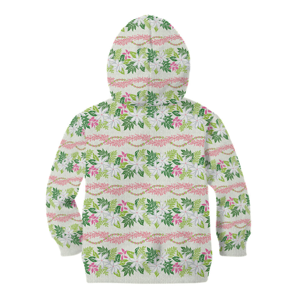 Monstera Tiare Plumeria Lei Pattern Kid Hoodie Green Version LT01 - Polynesian Pride