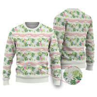 Monstera Tiare Plumeria Lei Pattern Ugly Christmas Sweater Green Version LT01 Green - Polynesian Pride